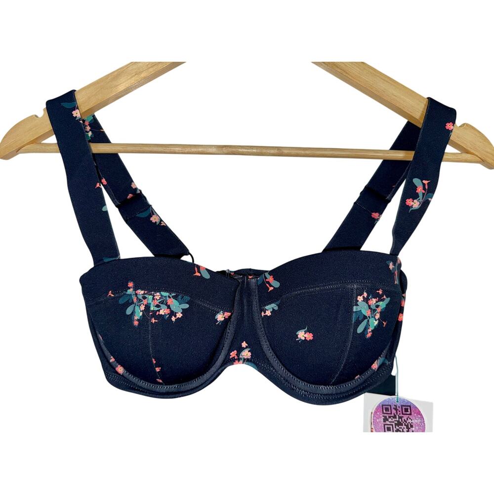NWT TA3 Busty Bra Top Primrose Black Pink Floral Underwire Bikini Top Sz XS D/DD
